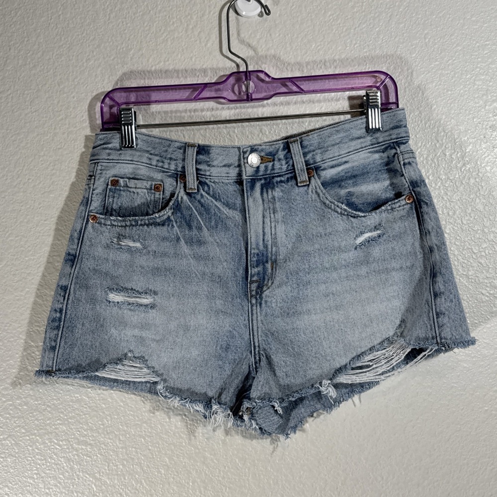Pistola Nova Relaxed High Rise Cut Off Destroyed Denim Shorts Size 27 Distressed